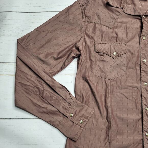 Wrangler Western Pearl Snap Shirt Brown Dotted Micro Dot Long Sleeve Large - Picture 5 of 9